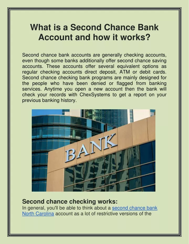 Bank Of America Second Chance Bank Account