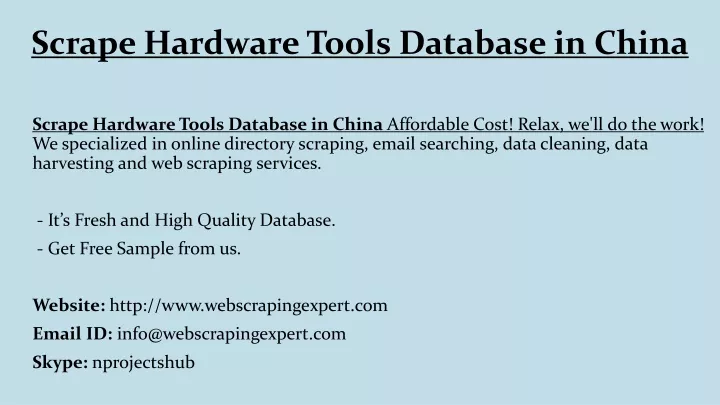 scrape hardware tools database in china