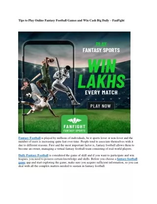 Tips to Play Online Fantasy Football Games and Win Cash Big Daily – FanFight