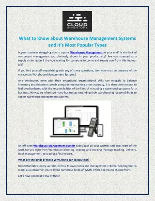Get Efficient Warehouse Management System at Cloud Inventory