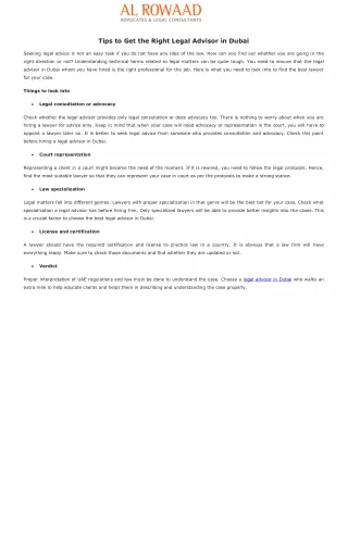 tips to get the right legal advisor in dubai