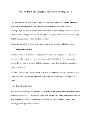 title the pitfalls of availing random coursework