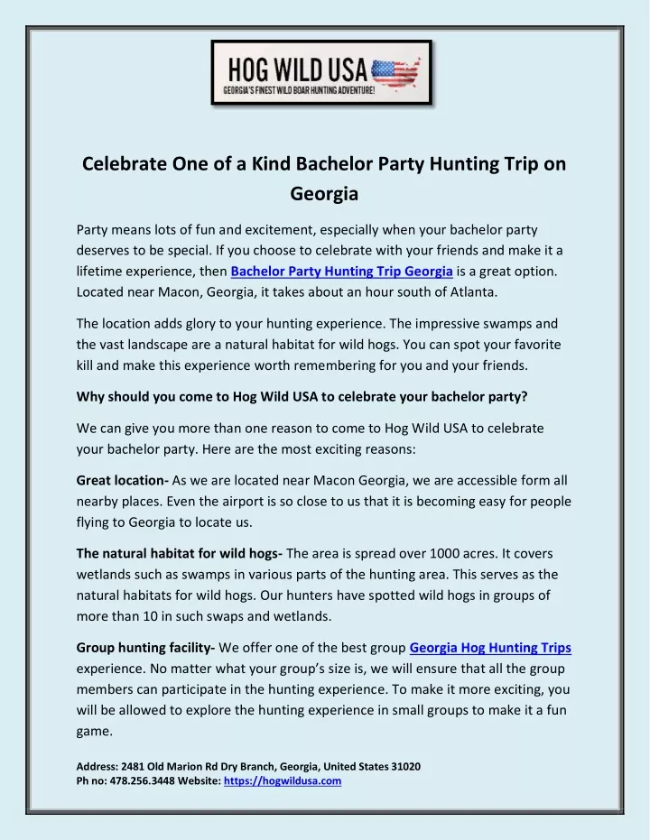 celebrate one of a kind bachelor party hunting