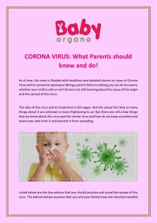 CORONA VIRUS: What Parents should know and do!