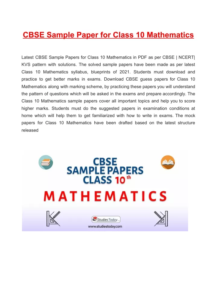 cbse sample paper for class 10 mathematics latest