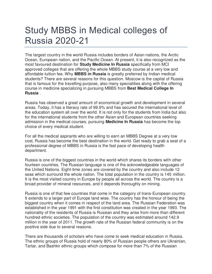 study mbbs in medical colleges of russia 2020 21