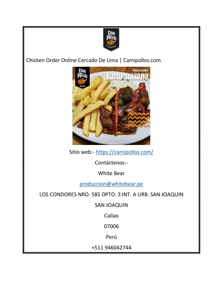 chicken order online cercado de lima camipollos