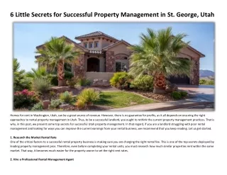 6 Little Secrets for Successful Property Management in St. George, Utah