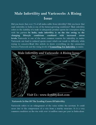 Male Infertility and Varicocele: A Rising Issue