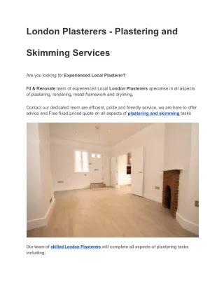 SERVICESLondon Plasterers - Plastering and Skimming Services
