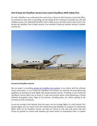 Hire Private Jet Chauffeur Service from Justin Chauffeurs With Safety First