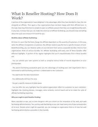 what is reseller hosting how does it work