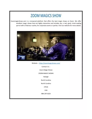 Zoom Magic Entertainment Online | Zoommagicshows.com