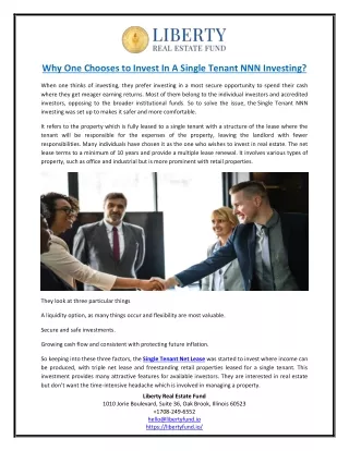 Why One Chooses to Invest In A Single Tenant NNN Investing?