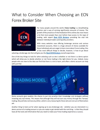 What to Consider When Choosing an ECN Forex Broker Site