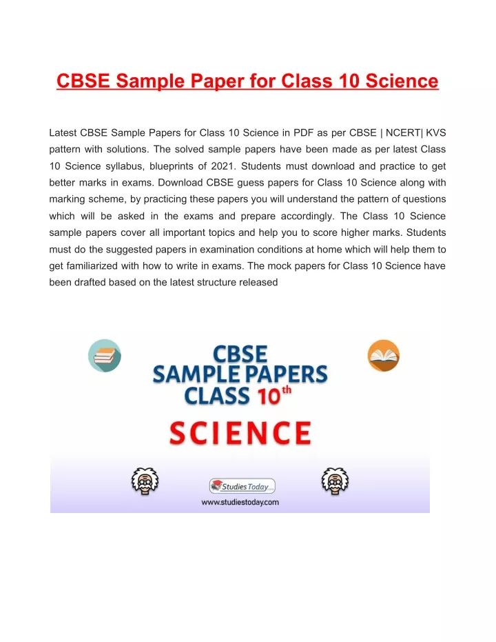 cbse sample paper for class 10 science pattern
