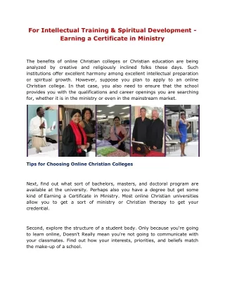 For Intellectual Training & Spiritual Development - Earning a Certificate in Ministry