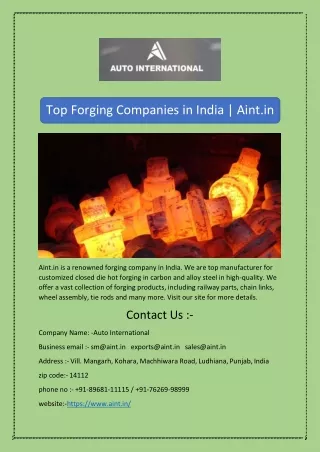 Top Forging Companies in India | Aint.in