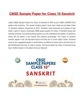 cbse sample paper for class 10 sanskrit pattern