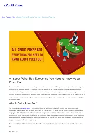 All about Poker Bot: Everything You Need to Know About Poker Bot