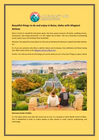 Beautiful things to do and enjoy in Boise, Idaho with Allegiant Airlines