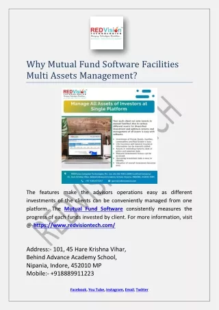 why mutual fund software facilities multi assets