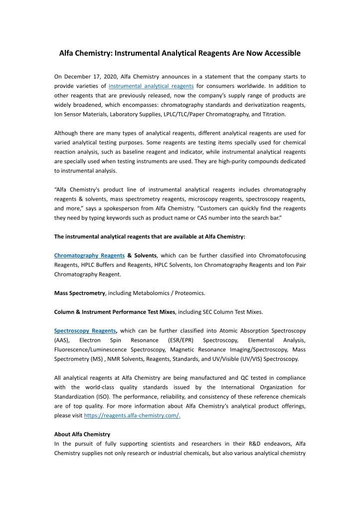 alfa chemistry instrumental analytical reagents