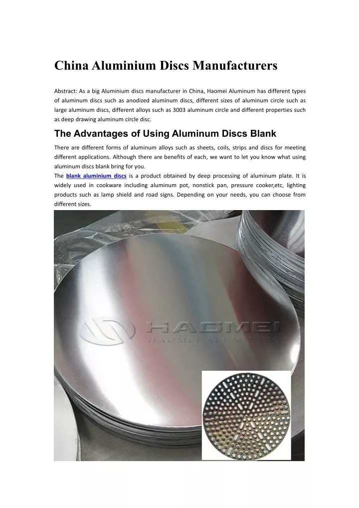chinaaluminium discs manufacturers