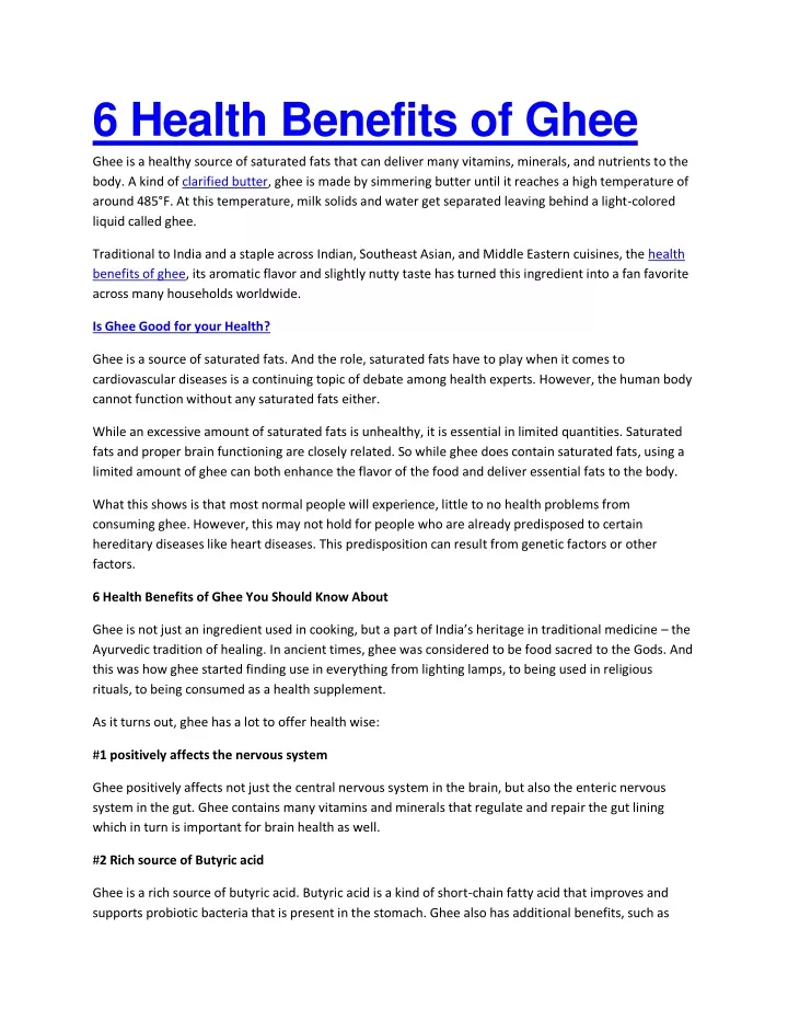 6 health benefits of ghee