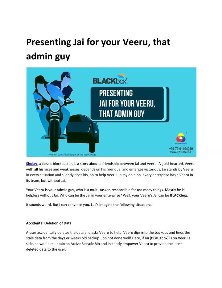 presenting jai for your veeru that admin guy