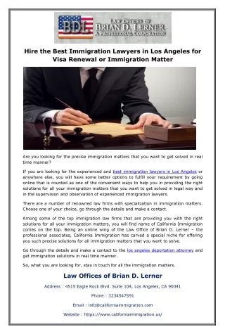 Hire the Best Immigration Lawyers in Los Angeles for Visa Renewal or Immigration Matter