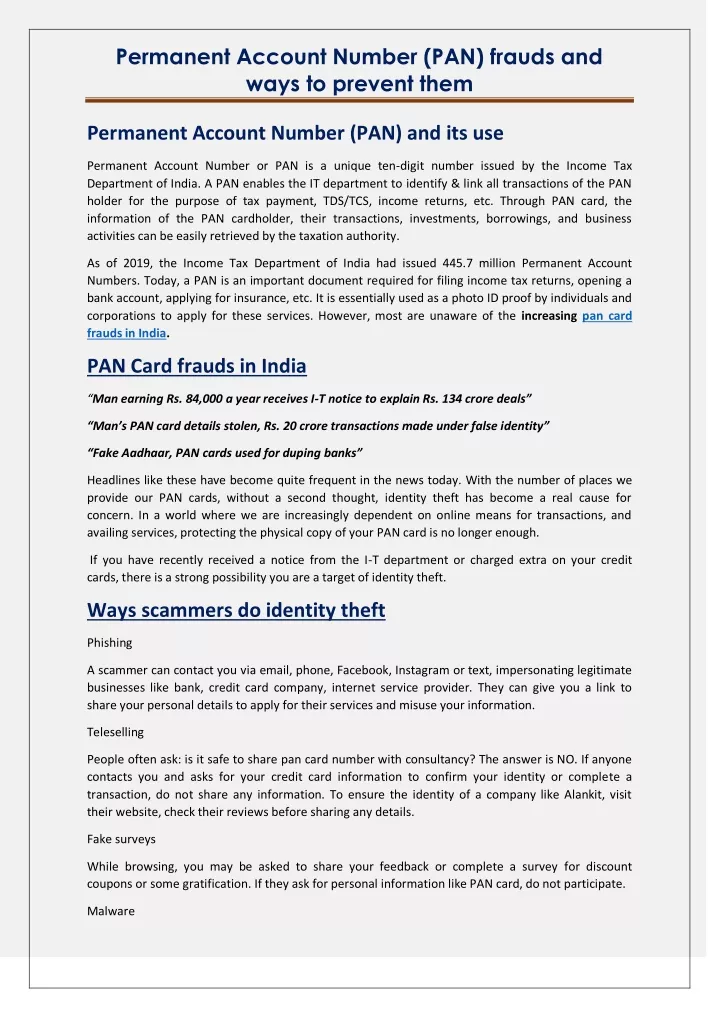 permanent account number pan frauds and ways