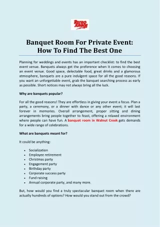 banquet room for private event how to find