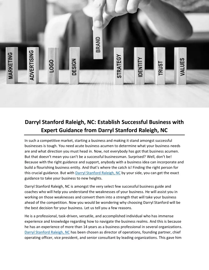 darryl stanford raleigh nc establish successful