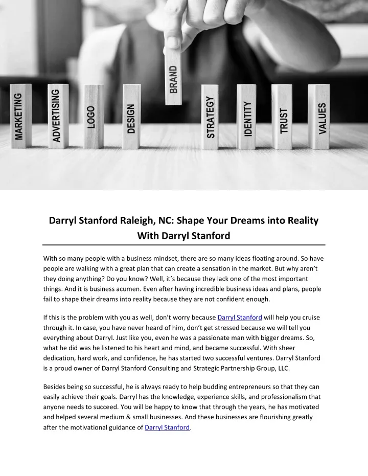 darryl stanford raleigh nc shape your dreams into