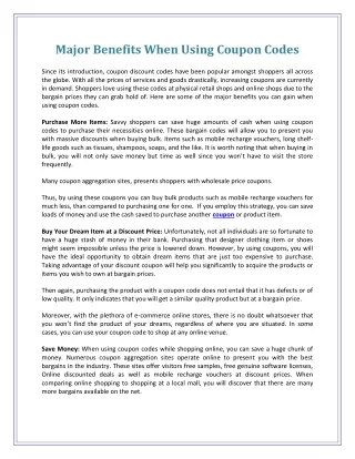 major benefits when using coupon codes