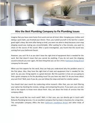 Hire the Best Plumbing Company to Fix Plumbing Issues