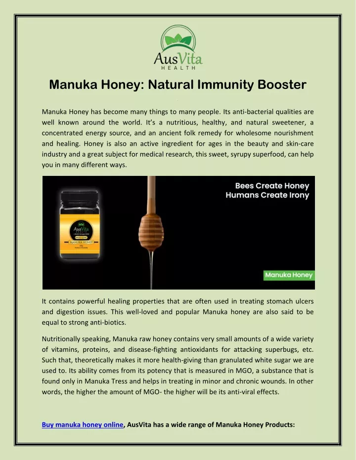 manuka honey natural immunity booster