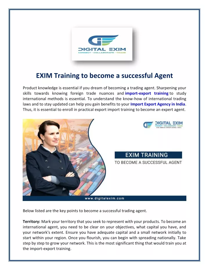 exim training to become a successful agent