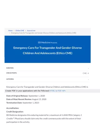 Emergency Care For Transgender And Gender-Diverse Children