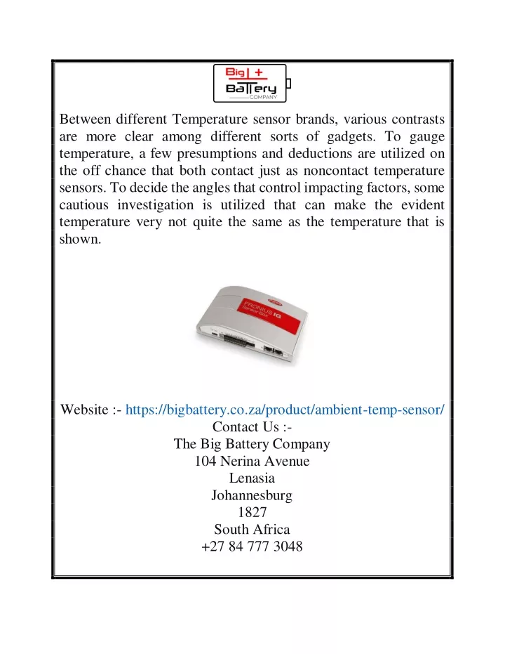 between different temperature sensor brands