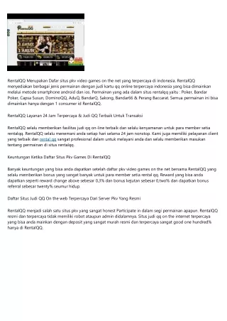 RentalQQ Daftar Situs Pkv Video games Poker On the net Terpercaya Indonesia