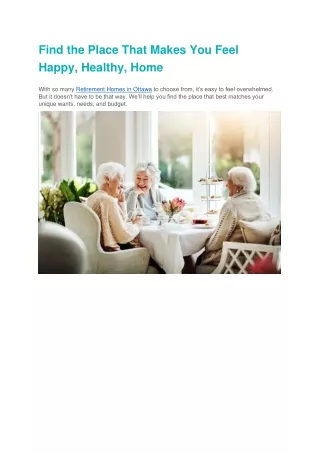 Supporting Seniors - Retirement Homes in Ottawa