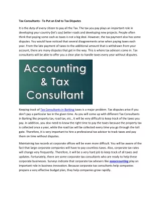 Tax Consultants - To Put an End to Tax Disputes