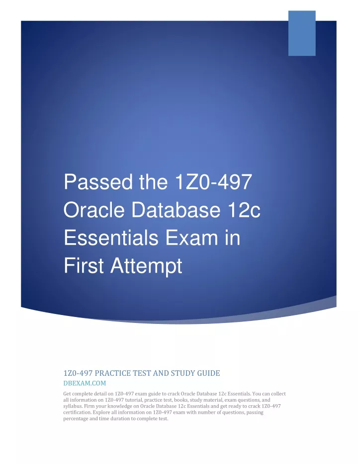 passed the 1z0 497 oracle database 12c essentials