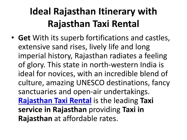 ideal rajasthan itinerary with rajasthan taxi rental