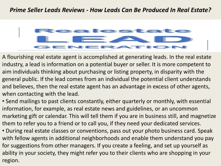 prime seller leads reviews how leads can be produced in real estate
