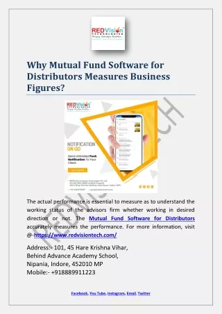 why mutual fund software for distributors