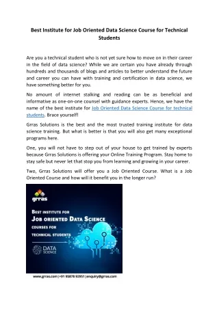 best institute for job oriented data science