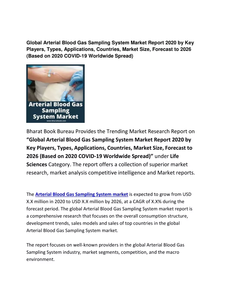 global arterial blood gas sampling system market